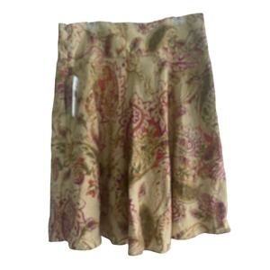 Ralph Lauren Linen Tan, Purple, Red Paisley A-Line Skirt   Size 12 NWT